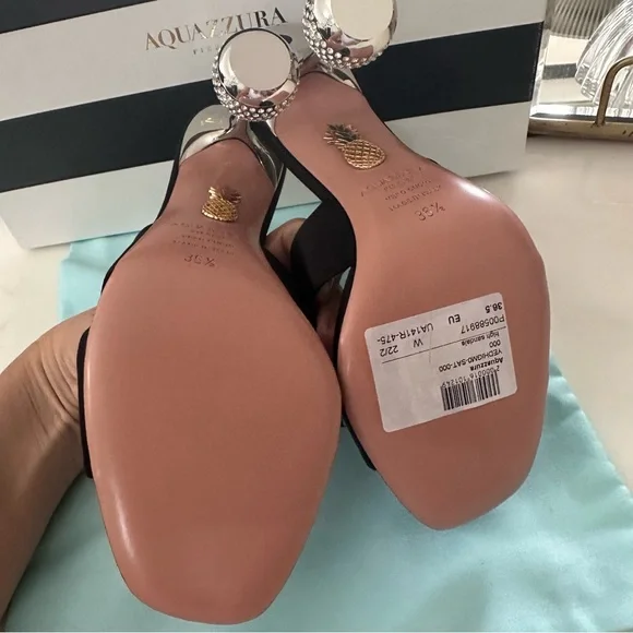 NWT AQUAZZURA Yes Darling 95 satin sandals black size 36.5 - Picture 6 of 9